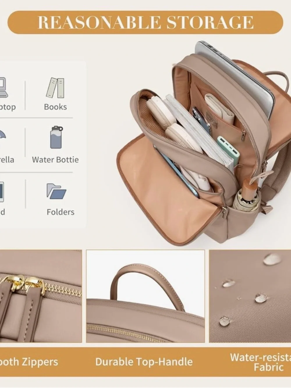 Women's Laptop Backpack in Taupe - Stylish Daily Work Bag